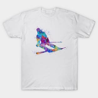 Boy Skiing Watercolor Gift T-Shirt